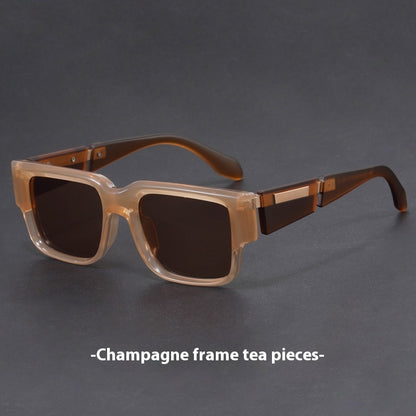 Gray Blue Square Thick Frame Sunglasses UV-proof Retro Simple Sun Glasses Champagne Box Dried GlamzKart
