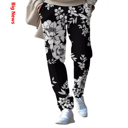 Casual Technology Printing Wide Drawstring Straight-leg Trousers GlamzKart