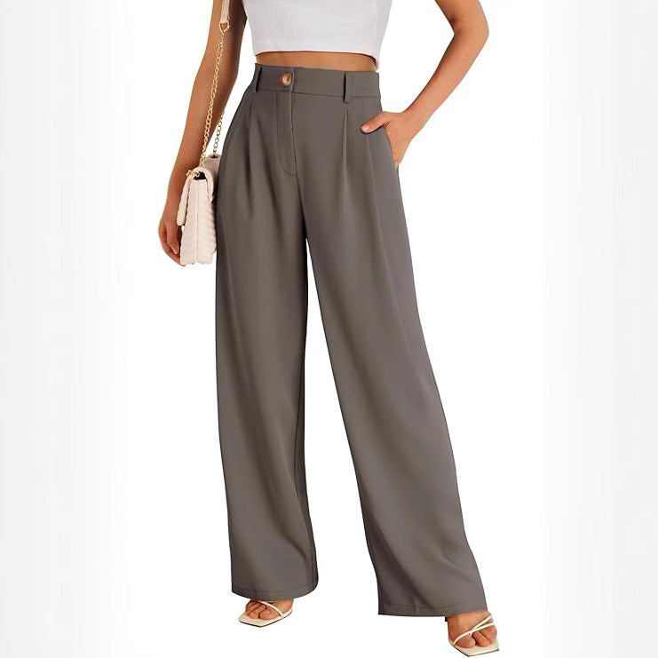 Women's Pocket High Waist Straight All-matching Casual Zipper GlamzKart