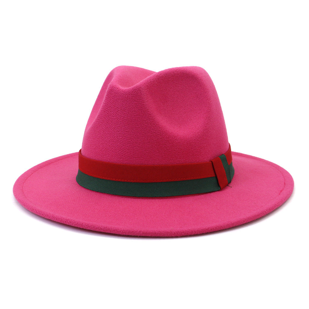 Big Brim British Style Woolen Jazz Top Hat Rose Red 58cm GlamzKart