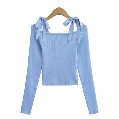 Sexy Strapless Lace-up Short Off-shoulder Knitwear