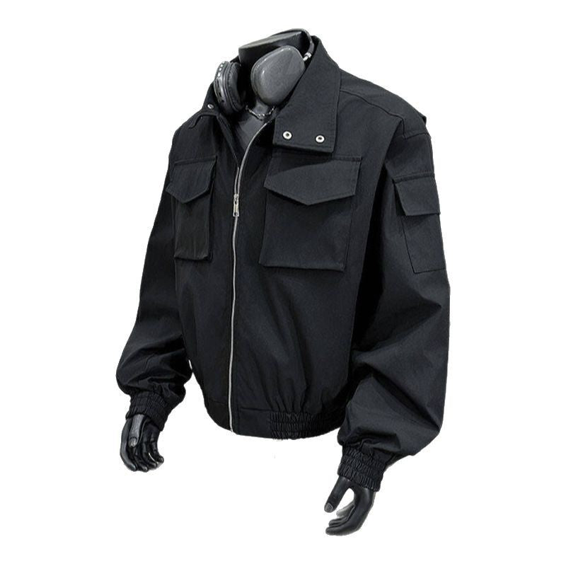 Men's Stand Collar Flight Jacket Short Coat Men's Clothing Tooling Zip-up Shirt GlamzKart