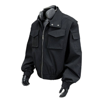 Men's Stand Collar Flight Jacket Short Coat Men's Clothing Tooling Zip-up Shirt GlamzKart