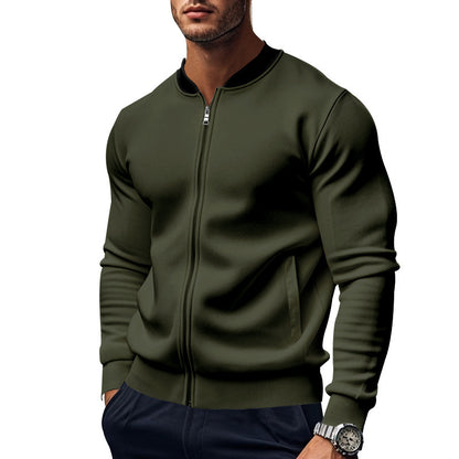 Long-sleeve Zipper Baseball Uniform Coat Jacket Army Green GlamzKart