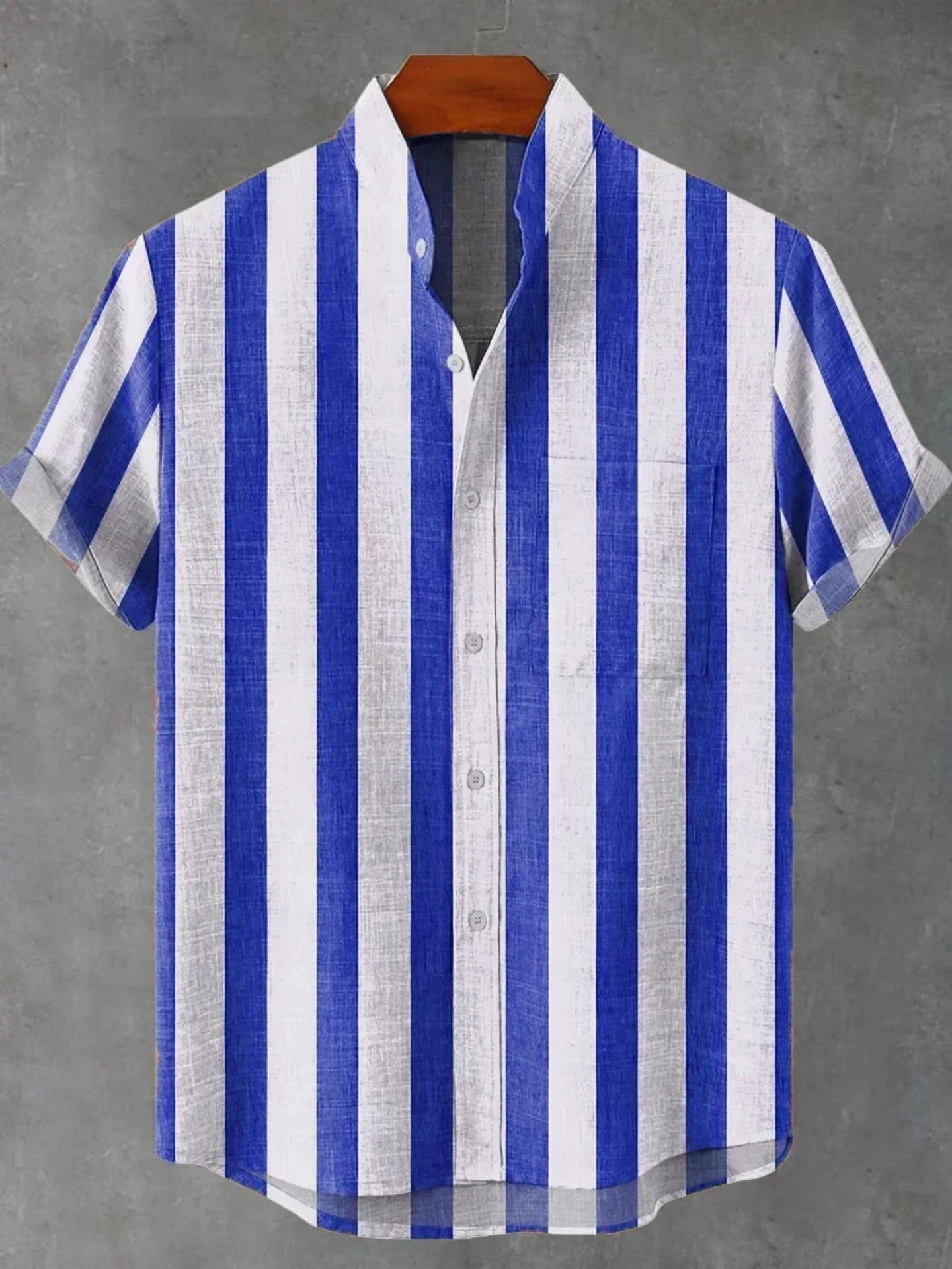 Men's Stand Collar Contrast Color Striped Casual Cool Versatile Short Sleeve ZM80407006 GlamzKart