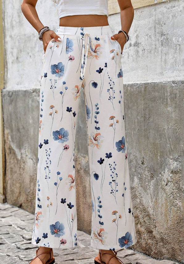 Leisure Wide Leg Pants Printed Loose Trousers MCC00916 GlamzKart